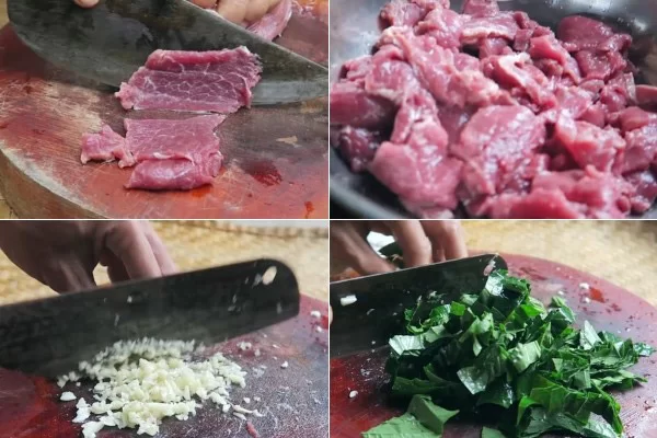 Thái thịt trâu thành lát mỏng