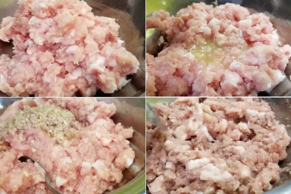 Ướp thịt heo xay với các loại gia vị