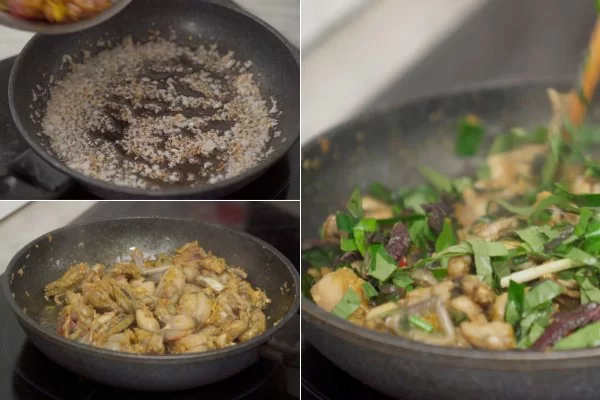 Xào ếch lá lốt với lá tía tô
