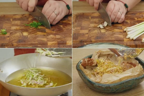 Chiên sả đến khi sả vàng thơm, giòn rụm