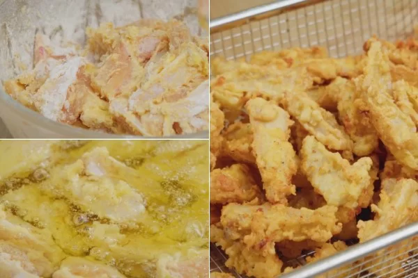 Chiên sụn gà với lửa lớn cho sụn nhanh giòn