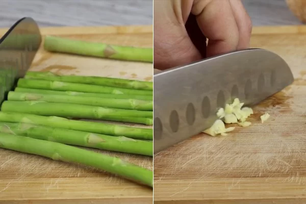 Sơ chế măng tây và tỏi
