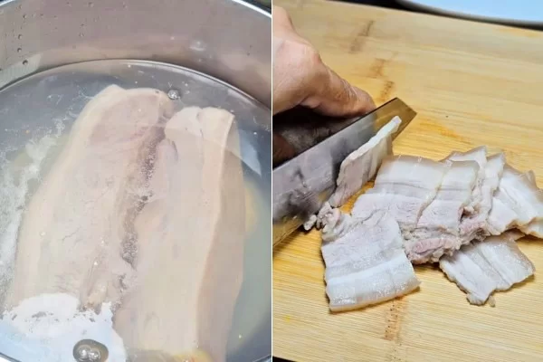 Sơ chế và luộc thịt ba chỉ