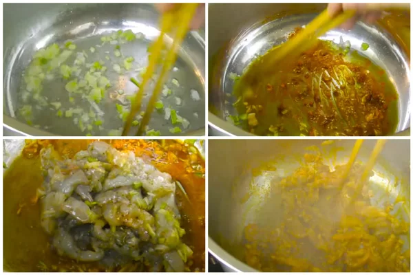 Xào tôm cùng đầu hành và ớt bột