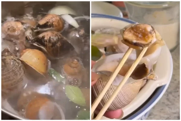 Luộc ốc cùng hành tây, lá chanh, sả cây