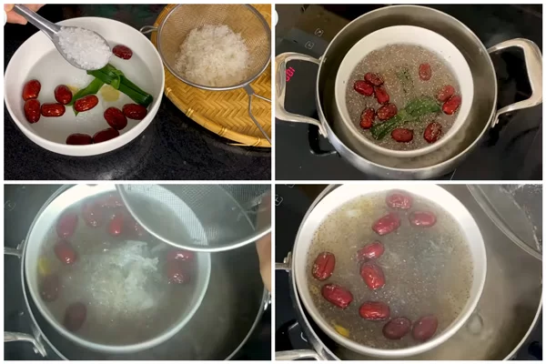 Cách chưng yến với đường phèn hạt chia táo đỏ