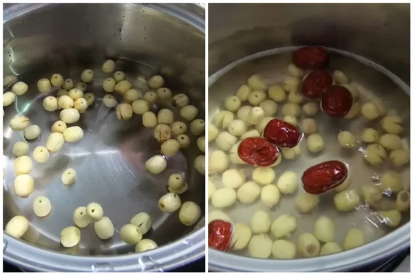 Luộc hạt sen chín mềm trước