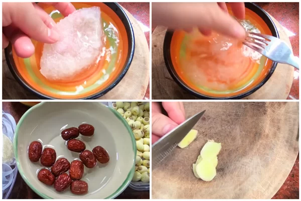 Xé nhỏ yến sau khi đã ngâm mềm