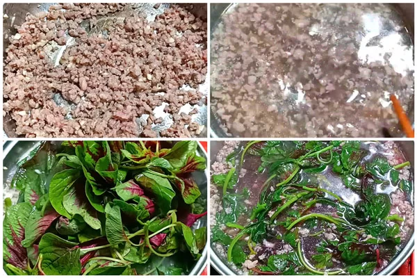 Canh rau den com nau thit bam