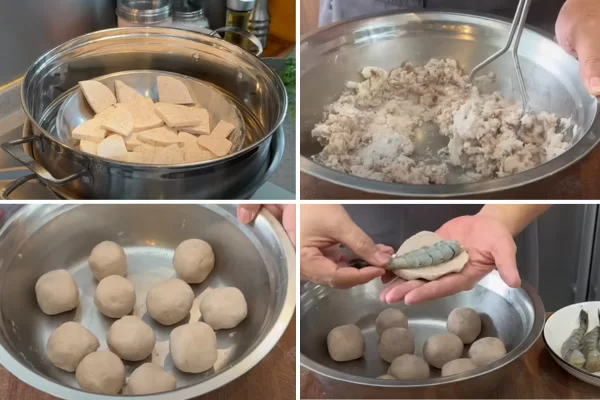 Bọc tôm bằng hỗn hợp bột khoai môn