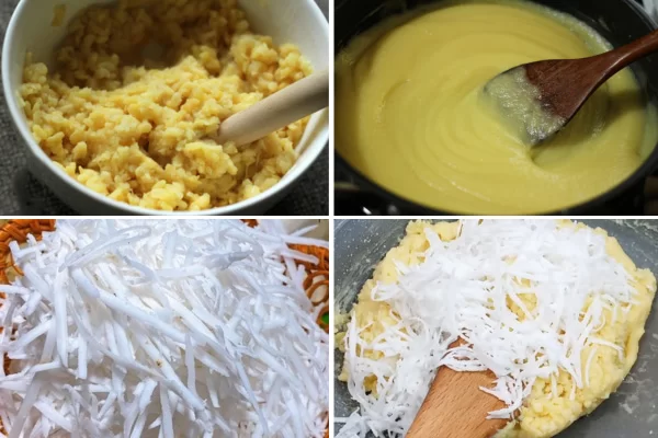 Cách xào nhân ngọt bánh tét có thêm dừa sợi