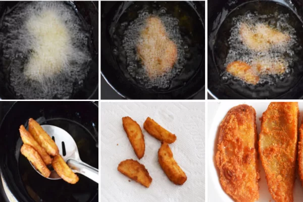 Chiên ngập dầu để bánh khoai môn được giòn