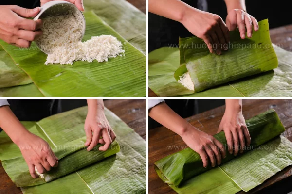 Gói bánh tét nhân đậu ngọt