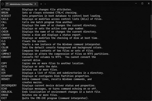 Tập hợp câu lệnh CMD được sử dụng nhiều nhất