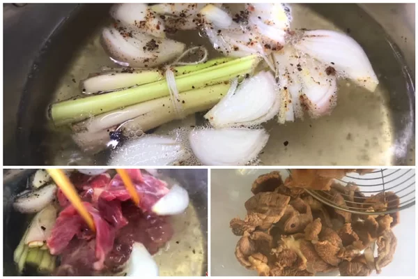 Chần sơ bắp bò trước khi trộn gỏi