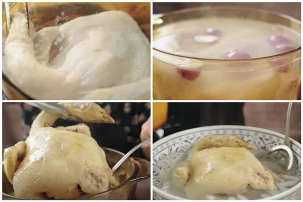 Ngâm gà vào nước đá sau khi luộc sau