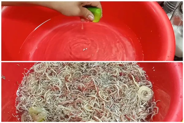 Ngâm hoa chuối với nước muối chanh loãng