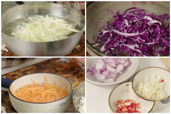 Sơ chế nguyên liệu để làm gà bóp bắp cải