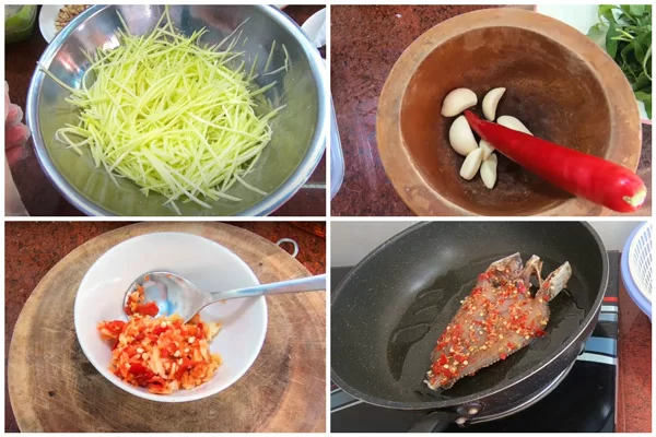 Sơ chế nguyên liệu làm gỏi xoài khô cá lóc