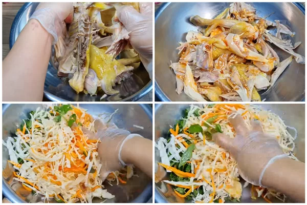Thịt gà xé phay trộn gỏi bắp cải