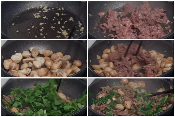 Cách xào thịt bò nấm rơm