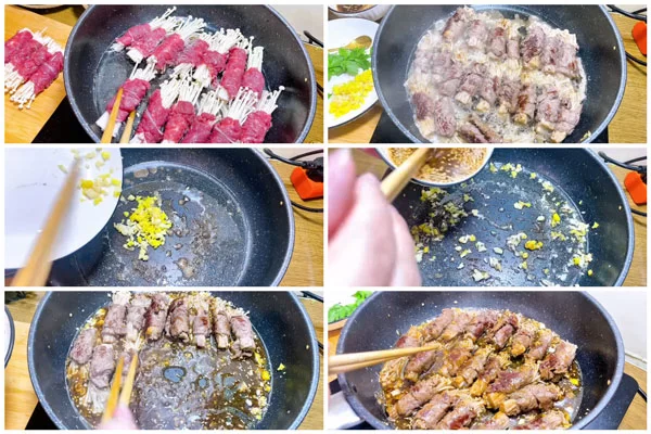 Bò cuộn nấm thơm phức mùi bơ tỏi