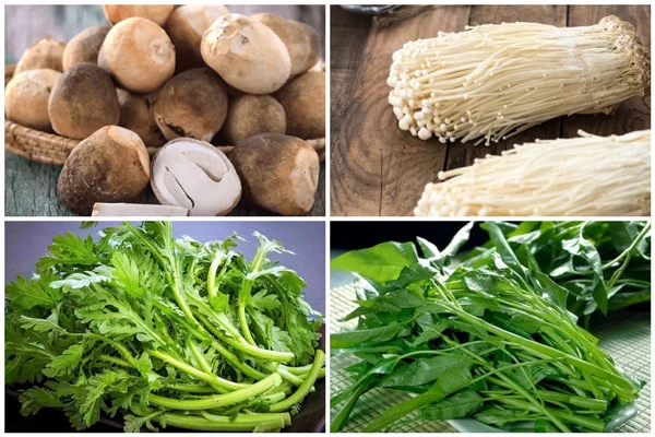 Các loại rau ăn cùng lẩu gà lá é