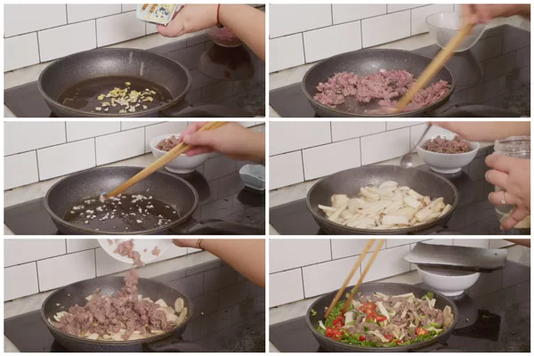 Cách làm thịt bò xào nấm đùi gà đơn giản