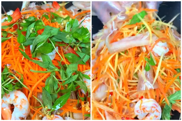 Cho hết nguyên liệu vào tô và trộn đều tay