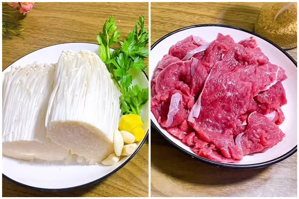 Nguyên liệu bò cuộn nấm kim châm chiên bơ