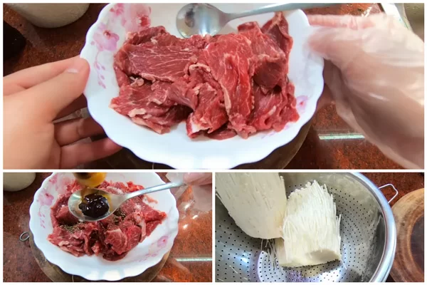 Nguyên liệu làm bò cuốn nấm kim châm rất dễ tìm