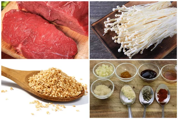 Nguyên liệu làm bò cuốn nấm kim châm