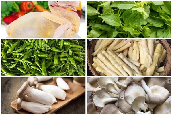 Nguyên liệu làm lẩu gà lá é