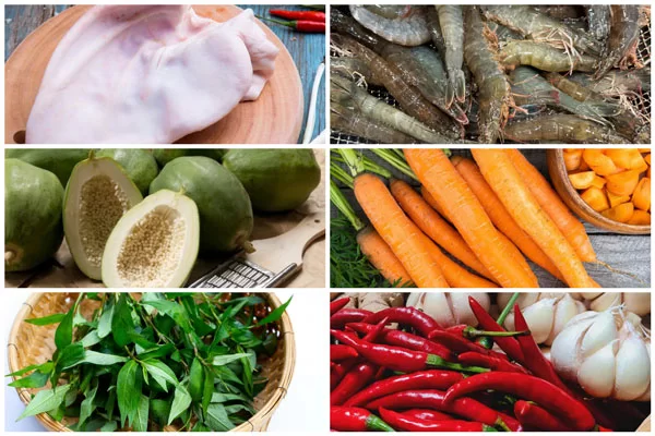 Nguyên liệu chính làm nộm đu đủ tôm thịt tai heo