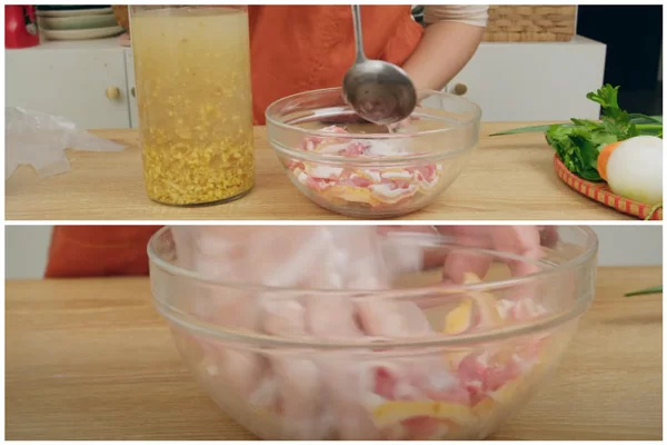 Rửa thịt bê với rượu gừng cho sạch mùi