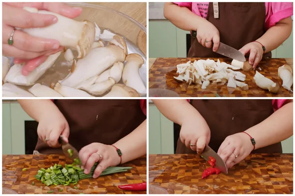 Thái nấm thành miếng vừa ăn