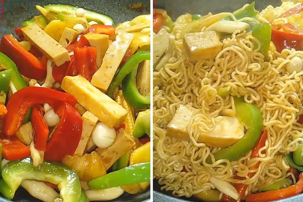Bạn xào rau củ trước sau đó cho mì vào