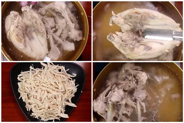 Luộc gà với hầm nước dùng xương gà