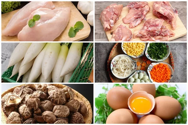 Nguyên liệu chính làm súp gà ngô nấm