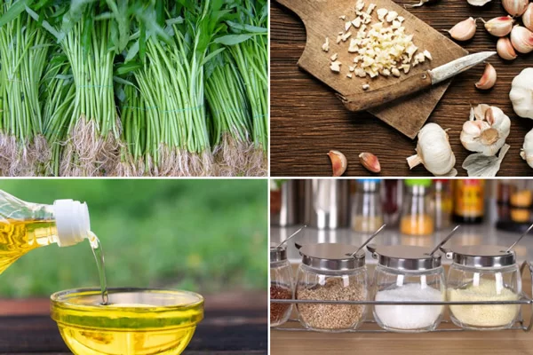 Những nguyên liệu rau muống xào tỏi