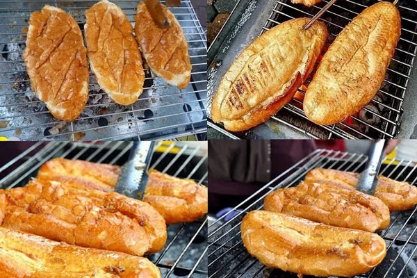 Nướng bánh mì muối ớt bằng lò than
