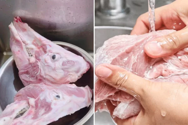 Rửa má heo với hỗn hợp muối, rượu trắng