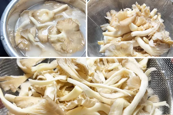 Rửa nấm với nước có pha bột năng