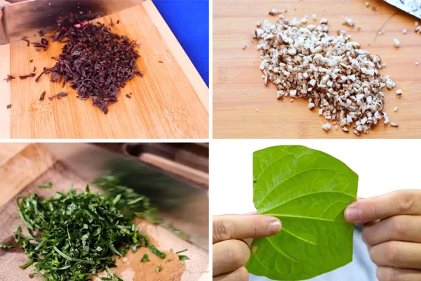 Sơ chế nguyên liệu cho phần chả và lá lốt cuốn
