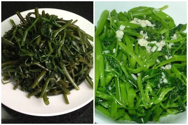 Tại sao khi rau muống xào bị thâm đen