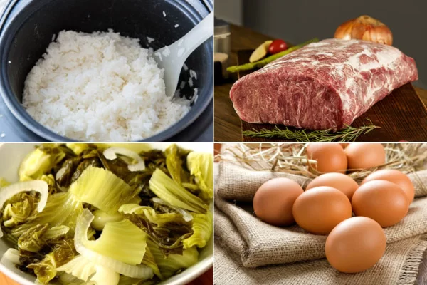 Nguyên liệu để làm món cơm rang dưa bò chuẩn vị