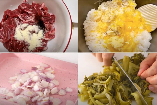 Sơ chế kỹ thịt bò, dưa muối chua