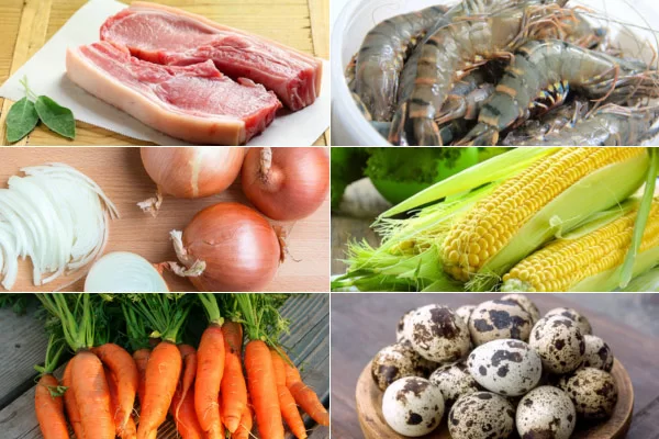 Nguyên liệu để nấu súp tôm thịt đầy dinh dưỡng