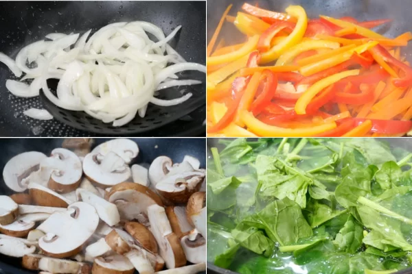 xào sơ hành tây ớt chuông và cà rốt