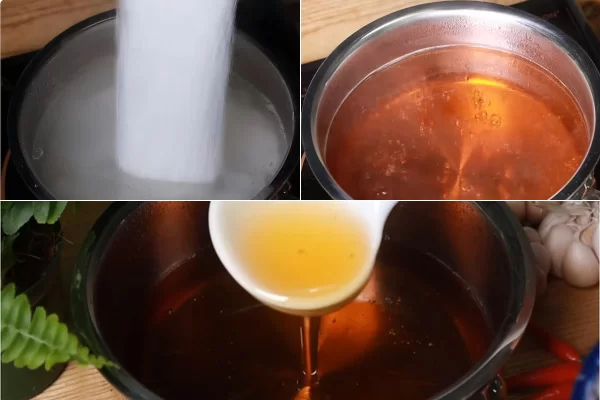 Nên nấu nước mắm trên lửa nhỏ để tránh bị cháy khét